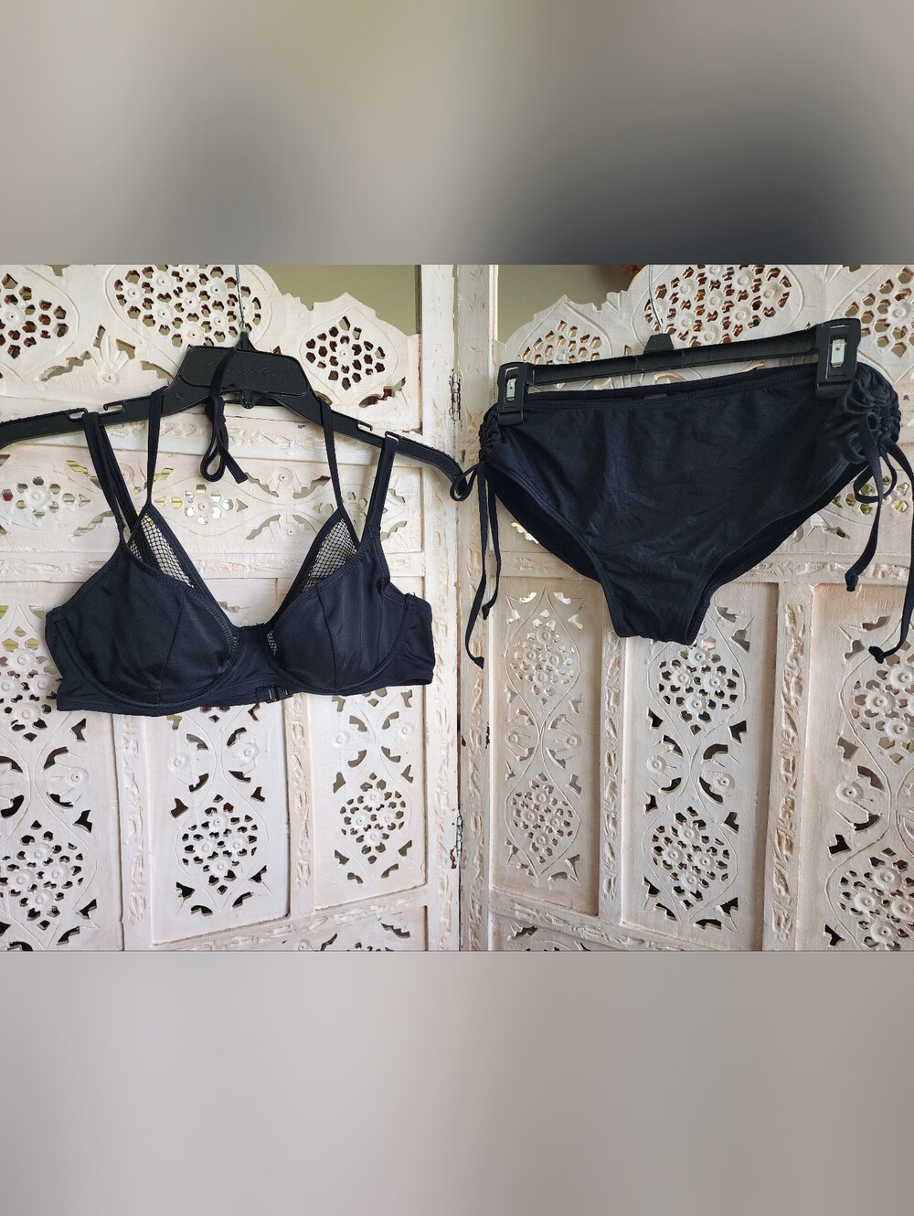 Pour Moi Black Mesh Bikini Top & Black Bottoms- Size 36C & Small